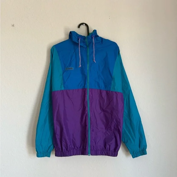Vintage Columbia windbreaker jacket - retro colorblock track rain coat 80s 90s - Picture 10 of 12
